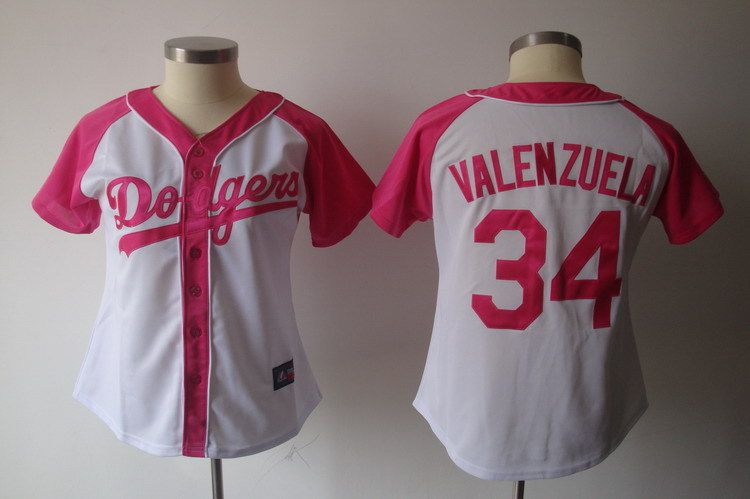 Women 2017 MLB Los Angeles Dodgers #34 Valenzuela Pink Splash Fashion Jersey